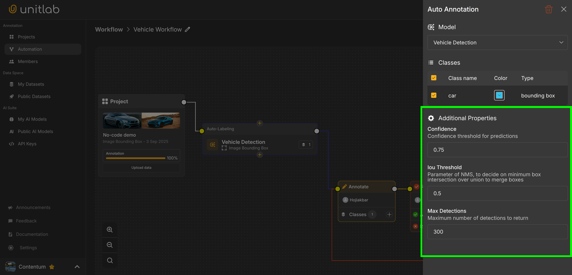 Figure 7. Configuring model properties within Unitlab Annotate
