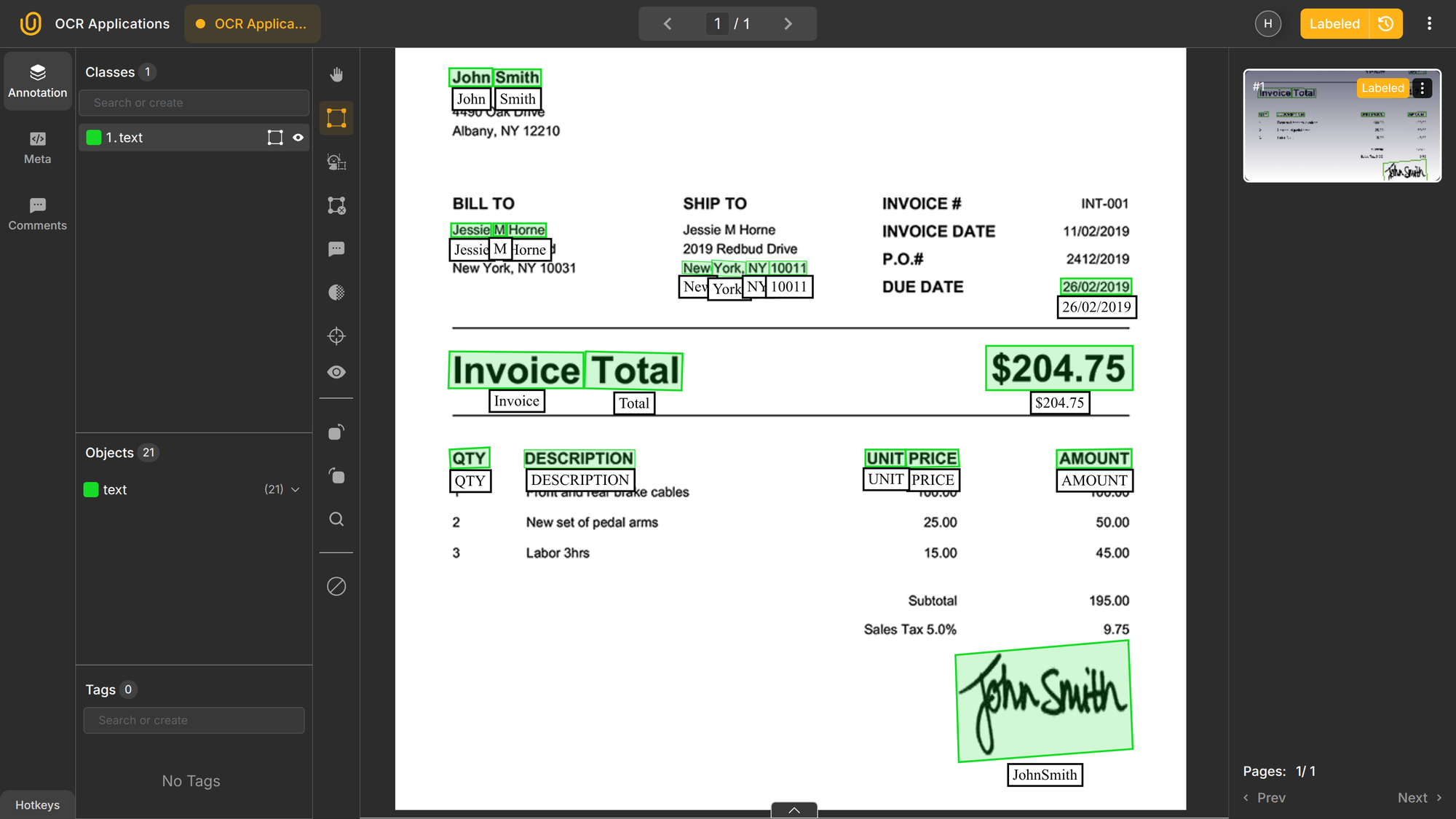 Invoice OCR Example | Unitlab AI