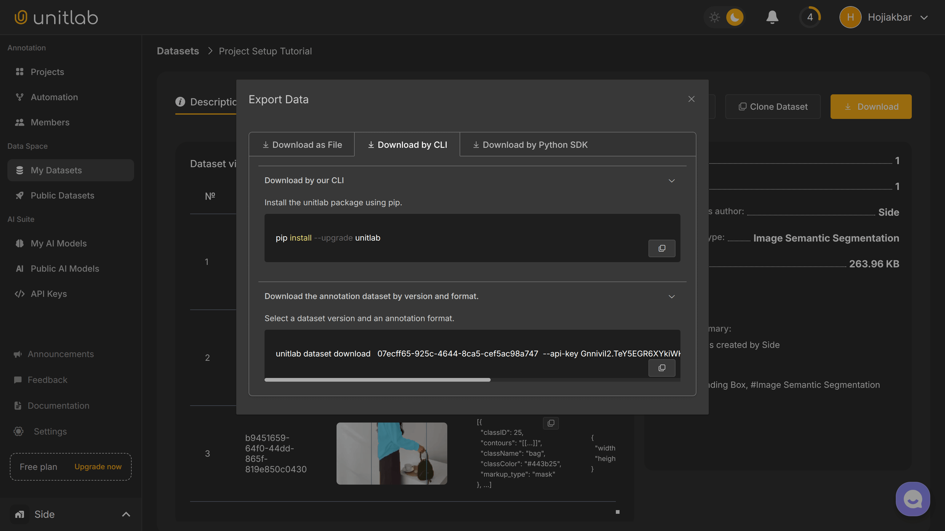 Dataset Download by CLI | Unitlab Annotate
