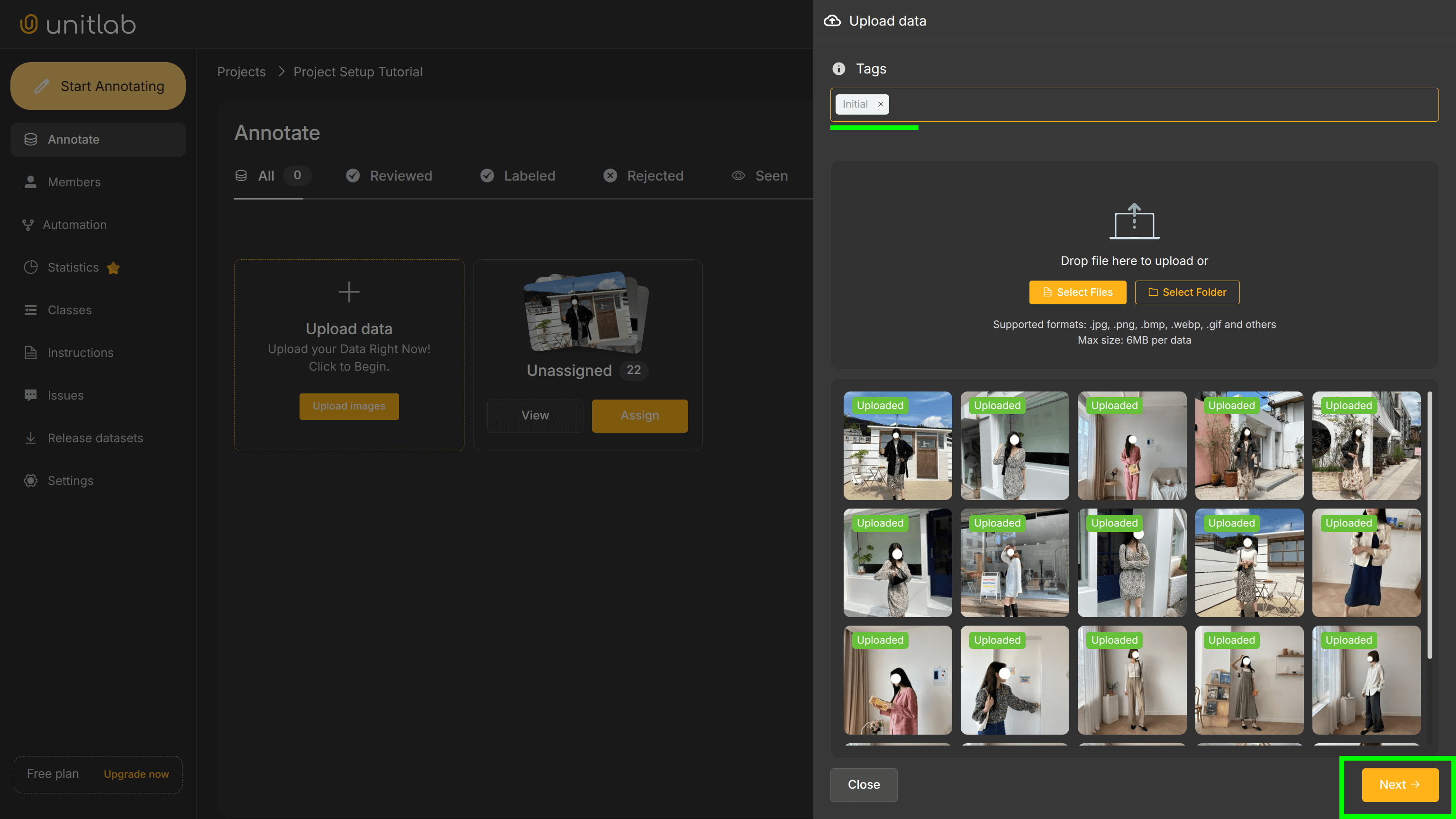Project Data Upload | Unitlab Annotate