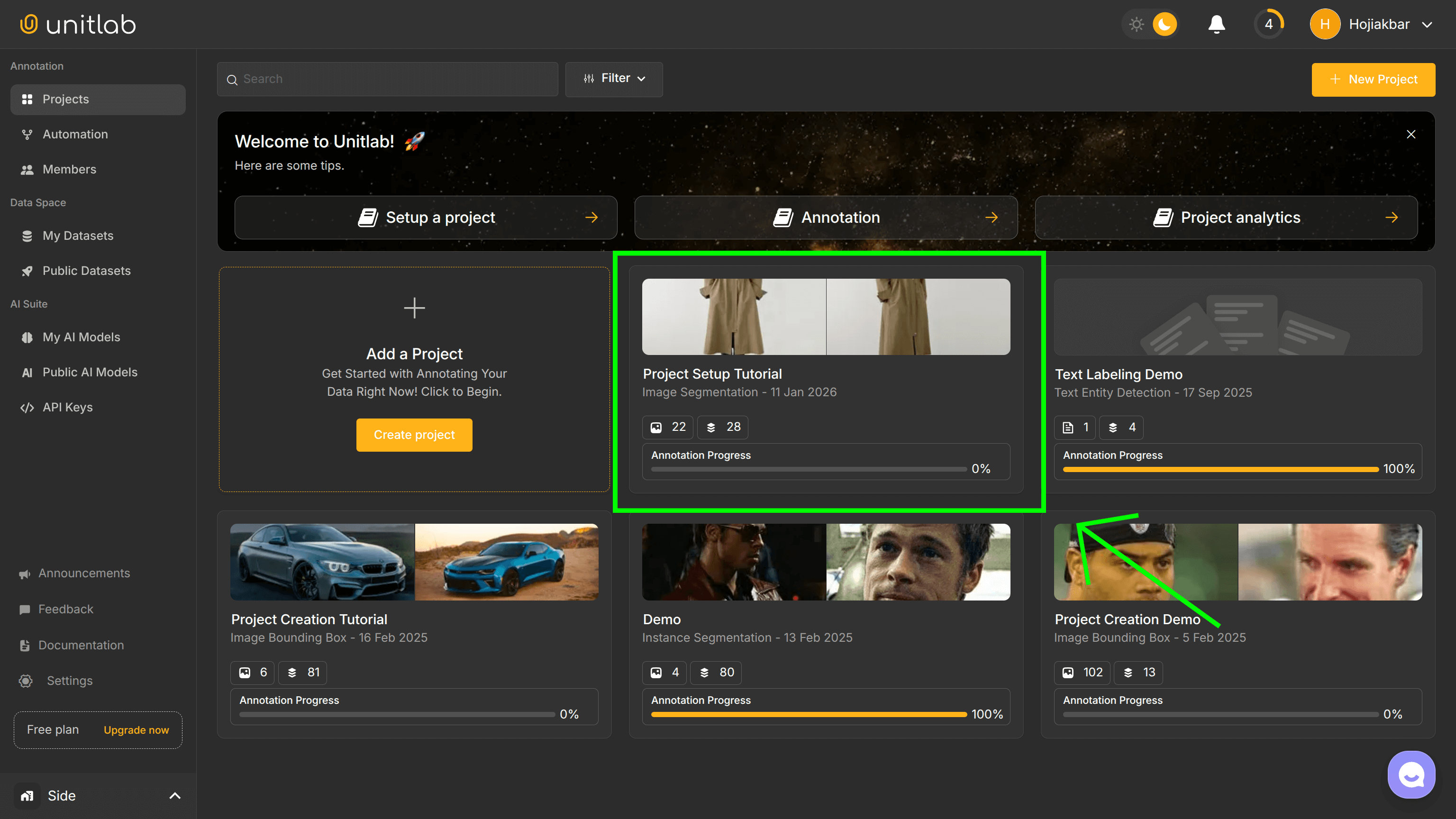 Projects Dashboard | Unitlab Annotate